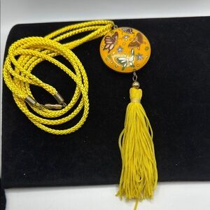 Vintage Asian Cloisonne Enamel Tassel Pendant, Unusual Old Metalware, Butterfly